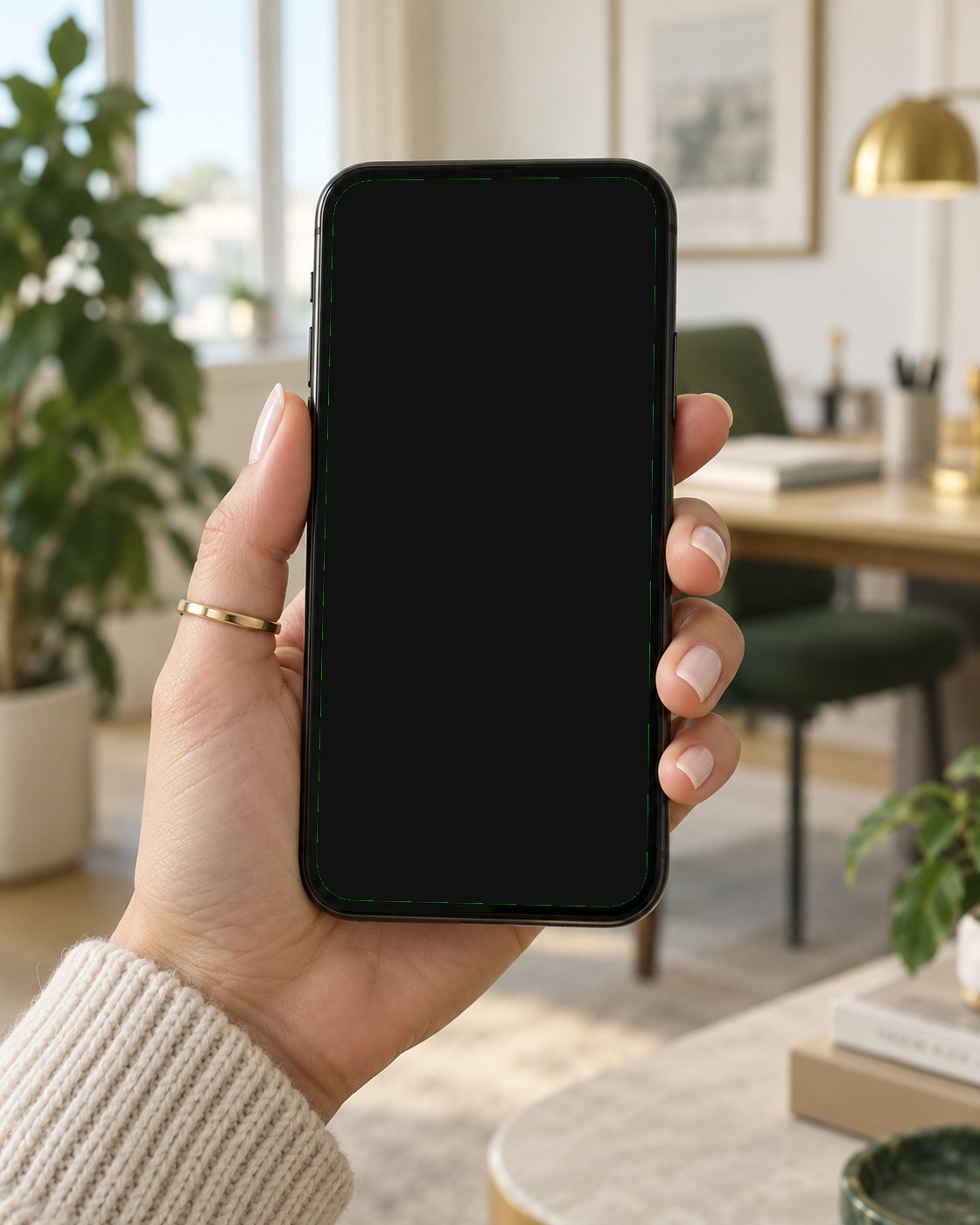 A hand holding a phone showing an example AYA client space